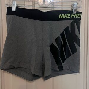 Nike Pro XL Grey Black Neon Green Spandex Workout Shorts